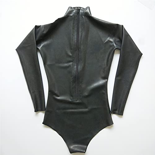 Black Latex Catsuit Back Zipper Long Sleeve Tight One Piece Rubber Bodysuit Swimsuit Club Wear3