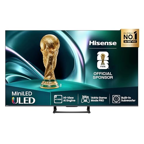 Hisense 50U7Q Fernseher 50 Zoll, 4K Mini LED ULED, Smart TV, Hi-View AI Engine, 144Hz Game Mode Pro, FreeSync Premium, Built in Subwoofer, Dolby Vision IQ Atmos, Airplay, Sprachsteuerung[2025]