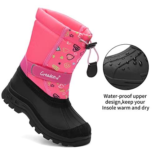 Greatonu Kids Snow Boots Boys Girls Mid Calf Insulated Waterproof Winter Shoes Pink Little Kid 3.5 #TOP4