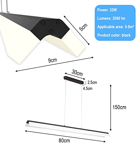 Suspension LED dimmable 120cm noire avec télécommande pour salle à manger