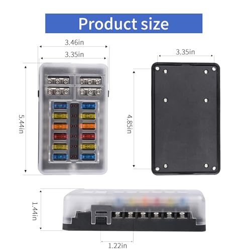 12 Way 12V Fuse Box Blade, 12Volt Fuse Block with LED Indicator Waterproof Cover - 12-Way Individual Positive Fuse Holder with Ground Bus Holder for 12V/24V AutoTruck Boat Marine RV Van Vehicle