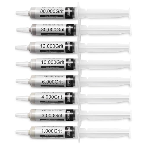 8 Pack Diamond Polishing Compound 50% Concentration Diamond Paste Kit 80,000 to 1,000 Grit Lapping Stropping Compound for Glass Watch Metal Knife Ring Jewelry Marble Rock Resin Scratch Remover Repair