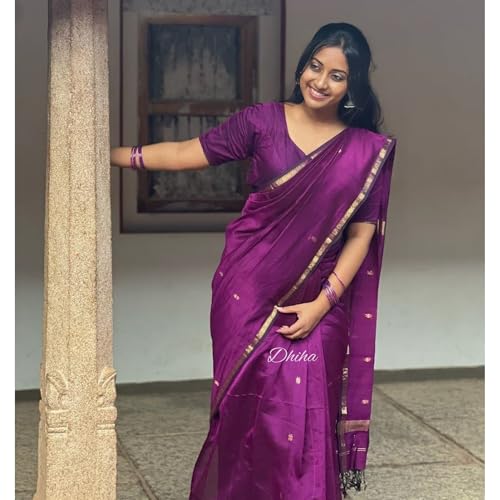 Image of Original Maheswari Cotton Silk Saree for Women | Kanjivaram Pure Silk Cotton Sari with Blouse | Zari Work | Tassels | Handloom Weave