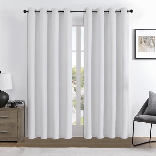 Image of Joydeco 100% Blackout Curtains 90 Inches Long 2 Panels Set, Thermal Insulated Long Curtains& Drapes 2 Burg, Room Darkening Drapes for Bedroom Living Room Window (Pure White, W52 x L90 Inch)