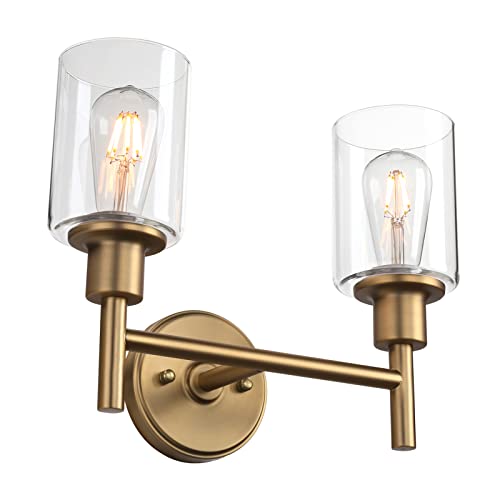 Phansthy Double Wall Sconce Light Antique Bronze Bathroon Light Fixture With 3.94 Inches Clear Glass Lamp Shade (Antique Bronze) #TOP3
