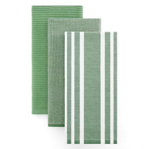 Image of Homaxy Premium Kitchen Towels(18 inchx 28 inch, 3 Pack), Large Cotton 380 GSM Kitchen Hand Towels, Soft and Absorbent Terry Dish Towels, Multipurpose Tea Towel Set with Hanging Loop, Grass Green