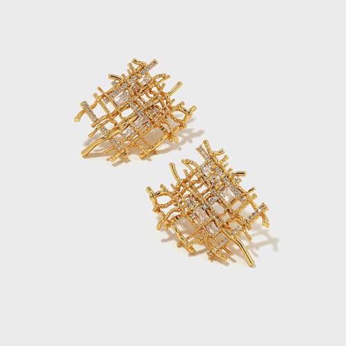 Gold Braided Stud Earrings for Women, 18K Gold Plated Chunky Earrings, Unique Design Cubic Zirconia Braided Earrings Gifts, Statement Studs Hypoallergenic Fashion Jewelry3
