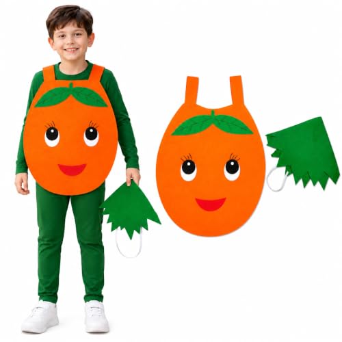 Image of Raj Costume Kids Mango Fruit Costume Apron with Cap for Boys & Girls | Cute Yellow Cutout Fancy Dress | Soft Felt Fabric | Role Play Outfit