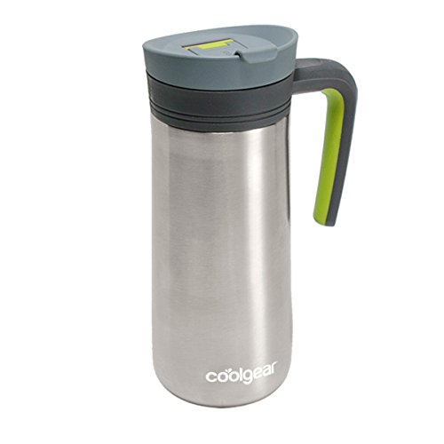 coolgear KAFE 16 oz Java Stainless Steel Coffee Mug with Handle-Green, Green
