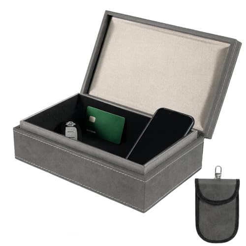 LN COZY CORNER Faraday Box for Car Keys, RFID Signal Blocking Box & Keyless Entry Pouch, Anti-Theft Key Box Signal Blocker, Premium Leather Car Key Storage Case (Grey)