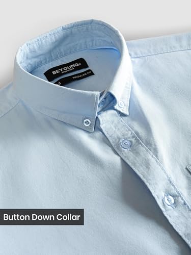 Image of Beyoung Oxford Cotton Shirt for Men | Premium Oxford Fabric | Regular Fit | Button-Down Collar