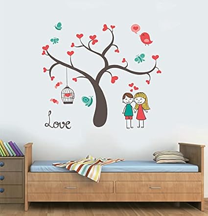 Kaushiki Collection Animated Couple Tree Wall Sticker for Living Room, Bed Room, Kide Room
