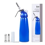 ICO Professional Aluminum Whipped Cream Dispenser for Homemade Whipping Cream, Whipped Cream Maker for Desserts, Dips, Sauces, and Infused Liquors, Blue, 1-Pint