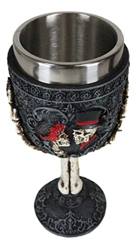 Ebros Gift Gothic Day Of The Dead Love Never Dies Skeleton Skull Bride And Groom With Tooled Floral Rose Scrollwork Skeletal Hands Wine Chalice Goblet Beverage Drinkware Halloween Party Accent #TOP6