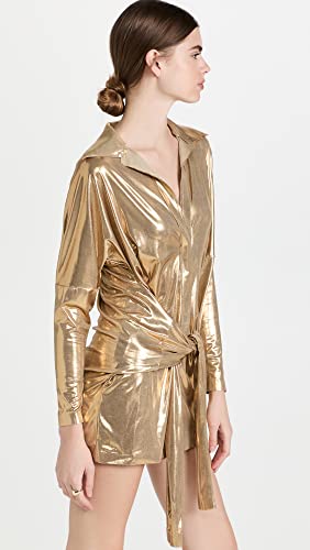 Norma Kamali Women's Tie Front Shirt Mini Dress, Gold, M #TOP11