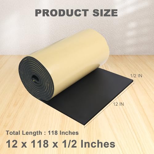 Image of Storystore Foam Rubber Sheet with Adhesive, 12 x 118 x 1 /2 Inch Closed Cell Insulation Neoprene Foam Sheet, Multi-Function Soundproof Weatherproof Foam Padding