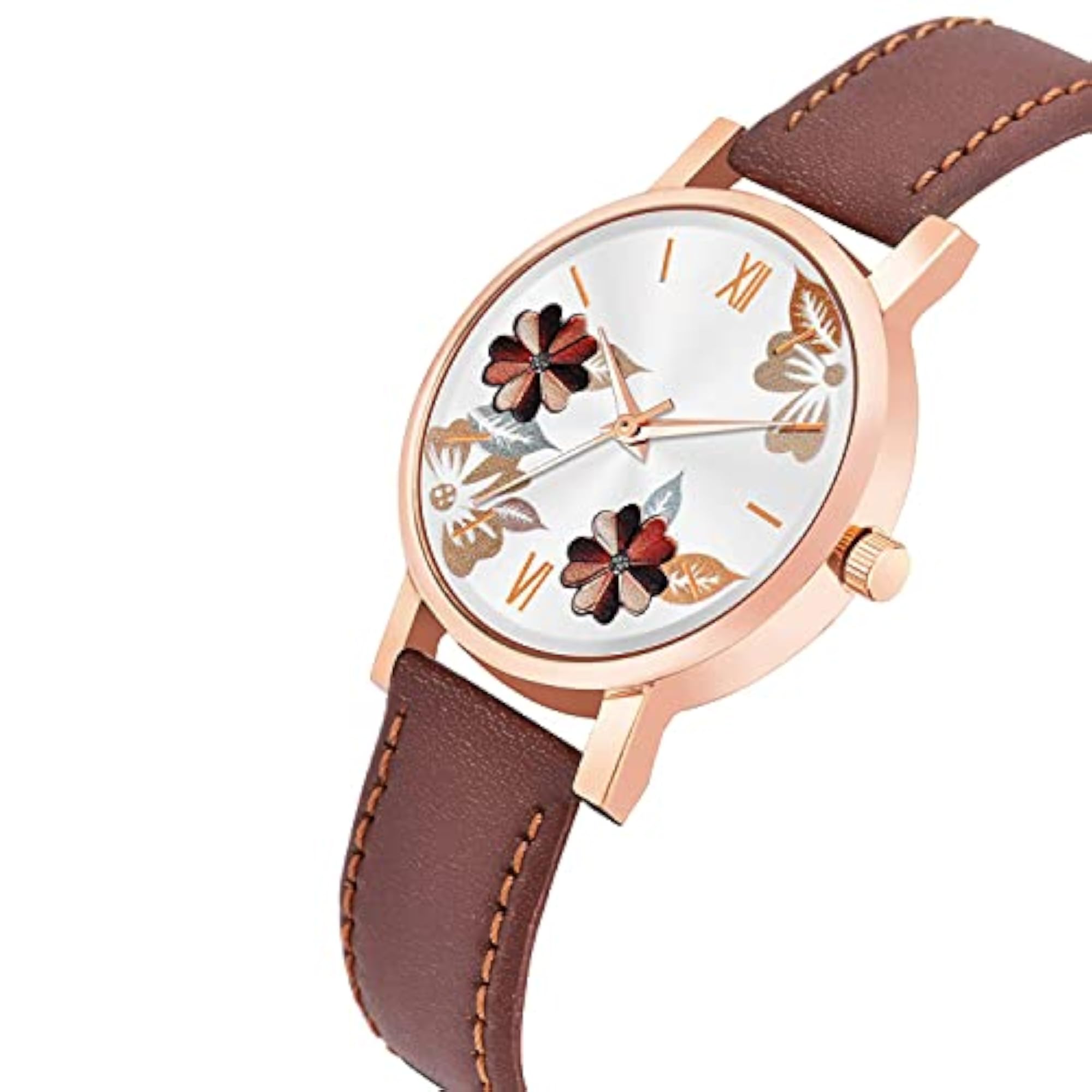 Girls' Multicolour Flower Dial Analogue Watch, Leather Strap