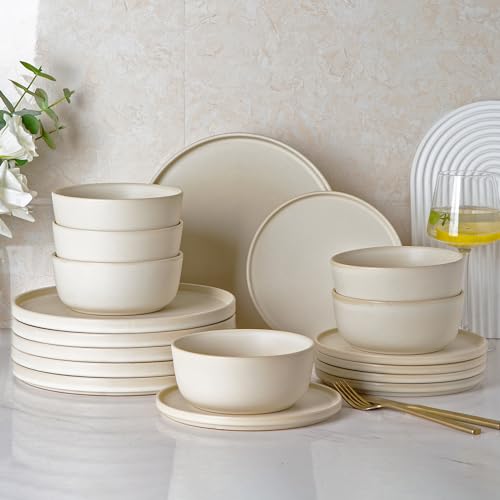 Image of AmorArc Stoneware Dinnerware Sets for 6,18 Pcs Plates and Bowls Sets Dishes