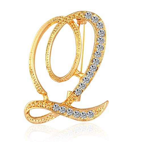 Image of BeeGift Letter Brooch Pins Initial Rhinestone Brooch for Women Crafts,Rhinestone Crystal Lapel Pin Brooches Gold A-Z 26 Letters