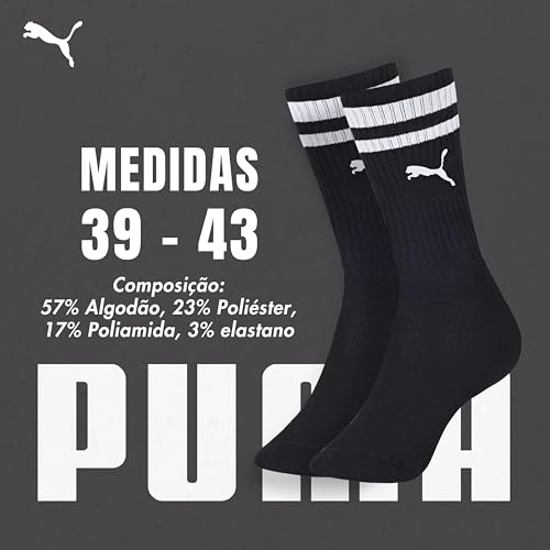 PUMA Kit 4 Pares Meia Cano Alto Longo Esportiva Sola Atoalhada Algodão, 2 Branco - 2 Preto, 39-43
