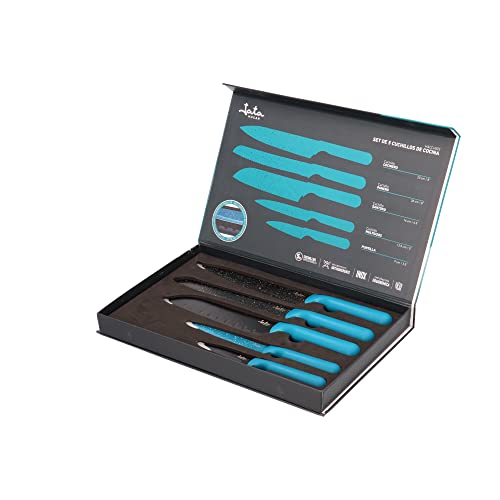 Jata HACC4503 - Cuchillos Cocina, Juego Cuchillos Cocina 5 piezas con caja magnética, Cuchillos de Acero, Mango de polipropileno, Fácil limpieza, Recubrimiento antiadherente