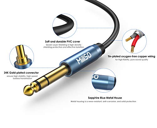 MillSO 6.35mm 1/4 Male to Dual 3.5mm 1/8 Female Headphone Adapter, TRS Stereo Sapphire Blue & Gold-Plated Audio Splitter for Amplifiers, Guitar Amp, Keyboard Piano, Home Theater, Mixer - 12 inch - Thumbnail 6