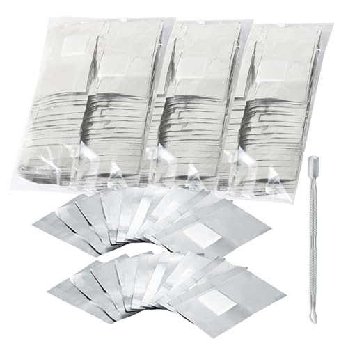 SYEYCW 300 Pièces Papillotes en Aluminium Vernis à Ongles Enlever avec 1 Pièce pour Poussoir à Cuticules, Feuille d'aluminium Dissolvant, Feuille d'aluminium pour Retirer À Ongles Gel Ongle