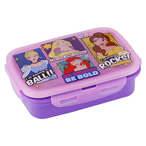 Image of SKi Homeware SnapLock Lunch Box for Kids with Stainless Steel Removable Inner Container +125ml dabbi + Spoon | Leak Resistant | Genuine Character Merchandise | Perfect for Birthday Gifts - Princess