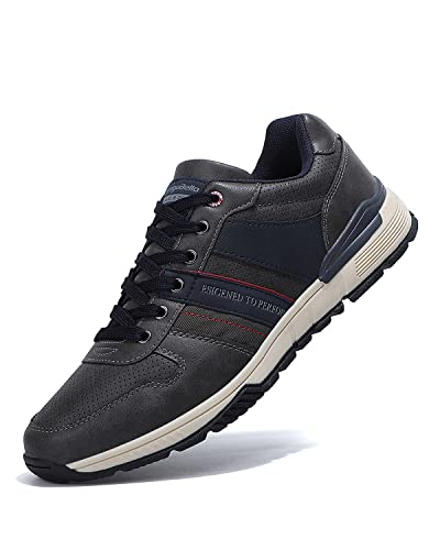 Image of AX BOXING Mens Fashion Sneakers Low Top Casual Shoes Leather Breathable Comfortable Walking Shoes(AA Gray, Numeric_11.5)