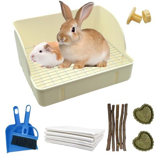 Image of Rabbit Litter Box Toilet,Bunny Plastic Square Cage Toilet with Grate Rabbits Corner Litter Bedding Small Animal Pet Bunny Box Potty Trainer Pet Pan for Guinea Pig,Ferret,Chinchilla(White)