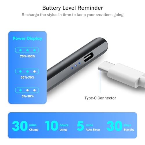 Image of Cisteen Stylus Pen for iPad with Faster Charge,Tilt Sensor Compatible with Apple (2018-2024) iPad Pro 11 /13 M4,iPad Air 11 /13 M2,iPad Pro 11 /12.9 inch,iPad 10 /9 /8 /7 /6th,iPad Air 5 /4 /3rd,iPad mini 6 /5