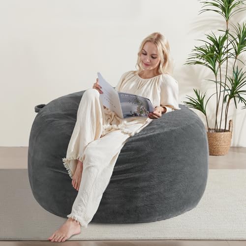 WSOFRLAC 3FT Bean Bag Chair, Comfy Bean Bag Chairs for Adults, Luxury Velvet Memory Foam Stuffed...