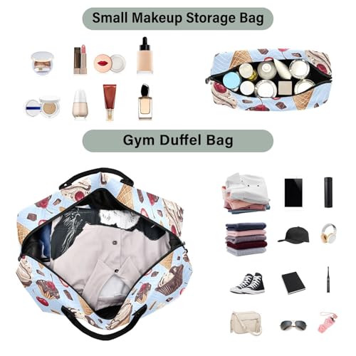 Chocolate Ice Cream Cherry Large Travel Duffle Bag Weekender Overnight Bags Gym Yoga Bag for Women Men with Toiletry Bag4