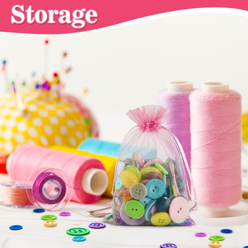 Image of Sukh 100 Pink Organza Bags 4 inchx6 inch - Small Organza Sachet Jewelry Gift Favor Bags Drawstring Mesh Bags Gifts Valentines Wedding Eid Mubarak Halloween Eve Christmas New Year Party Candy Fruit Wrap