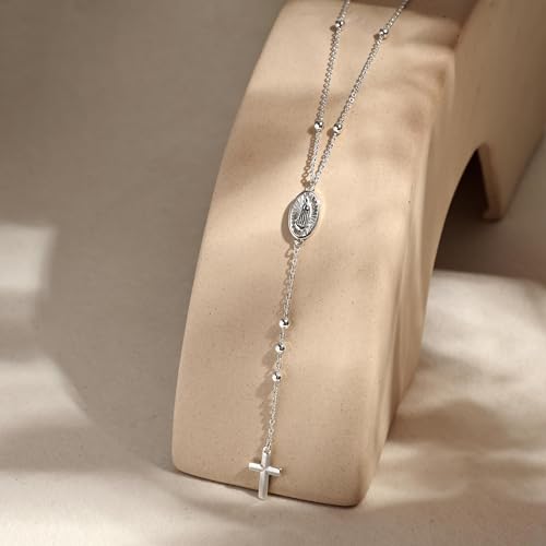 Image of CHESKY Long Necklaces for Women, 14k Gold Plated /Streling Silver Lariat Necklace Dainty Statement Prom Necklace Rosary Cross Sun Drop Pendant Dangle Necklace Gold Prom Jewelry for Women Gifts