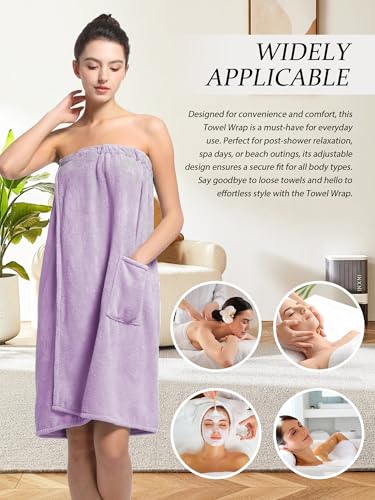 Image of Women'S Soft Wrap Towel Full Length,Bath Robe After Shower Female Plush Long,Spa Bathrobes Lightweight With Pockets