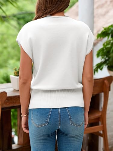 Image of Saodimallsu Womens Cap Sleeve Summer Sweaters Tops Casual Lightweight Sweater Vest Mock Neck Knit Tank Top
