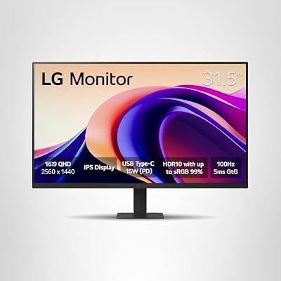 LG 32U631A-B 32-inch QHD (2560 x 1440) IPS Computer Monitor, 100Hz, 5ms, HDR10, Reader Mode, Flicker Safe, HDMI, USB Type-C 15W PD, Black