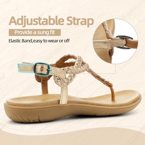 Image of UBFEN Womens Flat Sandals Dress Braided T-Strap Thong Sandals with Arch Support Comfortable for Walking