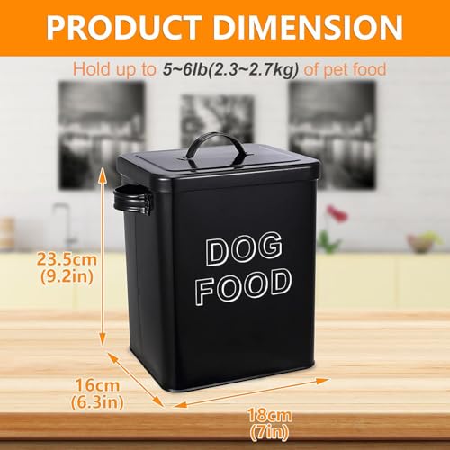 Pethiy Hundefutter hundeleckerli aufbewahrung box, 6.5 Liter Metall hundefutter box Aufbewahrungdose mit Schaufel und Versiegelt deckel fur Trockenfutter Tierfutter- Halten 2,5 kg -Schwarz