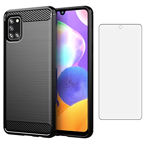 Asuwish Compatible with Samsung Galaxy A31 Case and Tempered Glass Screen Protector Cell Accessories Slim Rugged Soft TPU Silicone Phone Covers for Glaxay A 31 4G Gaxaly 31A A315G Women Men Navy Black