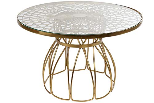 DRW Table Basse Ronde en Fer et Verre Ethnique et doré 71 x 71 x 45 cm
