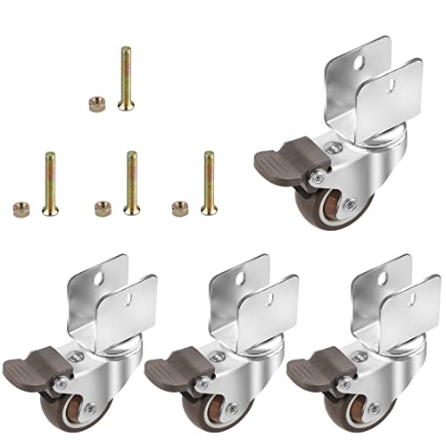 CPROSP 4 U Type Roulettes Pivotantes en Caoutchouc Souple, Ø38MM, avec frein Roues en Caoutchouc pour Meubles, Ouverture du Panneau 20mm