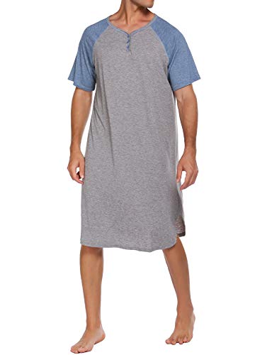 Ekouaer Sleepwear Men's Nightshirt Short Sleeve Pajamas Comfy Big & Tall Henley Sleep Shirt M-XXXL3
