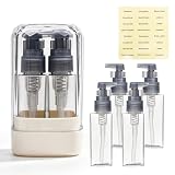 WROYGVY 4 in 1 Reiseflaschen Zum Befüllen Set,Reiseset Zum Befüllen mit Becher,Sockel und Etikettenaufklebern,Reise Gadgets 50ml Pumpspender Geeignet Für Reise Büro(Beige)