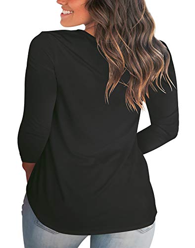 Women's V Neck Long Sleeve Loose Fit T Shirt Soft Tops Black M