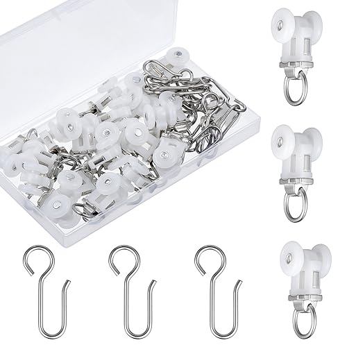 Barydat 40 Set Curtain Track Roller Hooks 0.59 inch Diameter