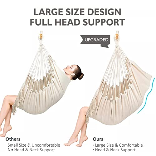 Large Hammock Chair Swing, Adults Hanging Swing Rope Hammock For Outside Indoor Bedroom - 2 Cotton Cushions Included - Large Swing Chair For White Hammock Swing Chair Hammock Swing Chair #TOP3