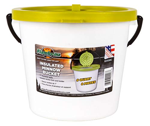 Flambeau Outdoors 6055BC 8 Qt. Insulated Minnow Bucket, Live Bait Fishing Storage, Lime Green/White