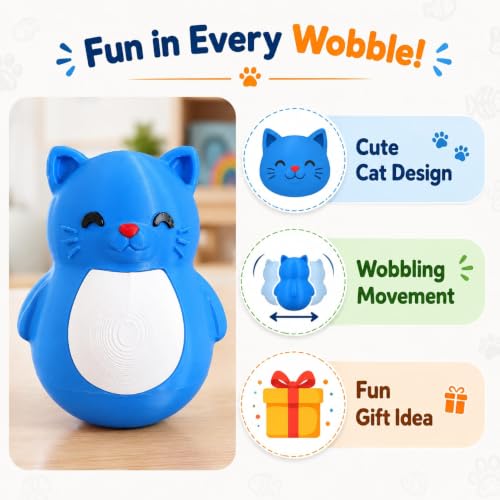 Image of Penguin Roly-Poly Toy, Wobble and Tumble Stress Relief Fidget, Fun Desk Toy for Kids and Adults (Blue CAT)